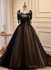 Sexy Black Tulle Lace Straps Prom Dress